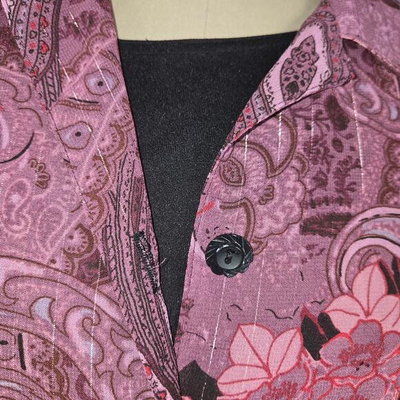 Vintage Gloria Lance Woman 1X Top Button Up Layered Purple Floral Paisley Artsy - Picture 4 of 11